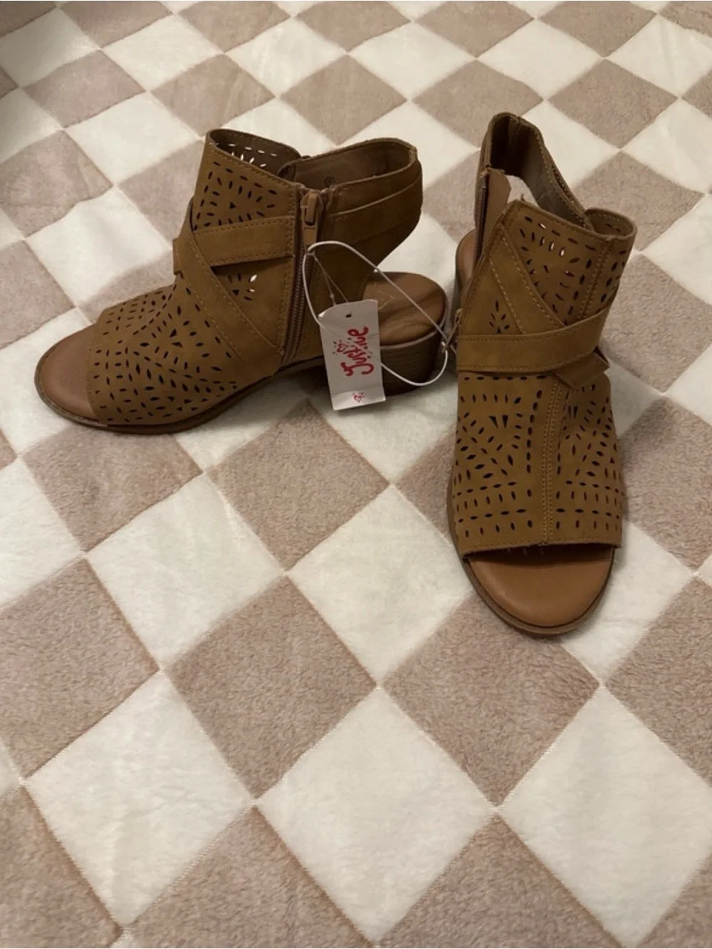 Justice Girls Brown Laser-Cut Open-Toe Ankle Boots